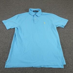 Polo Ralph Lauren Polo Shirt Mens LT Blue Big & Tall Yellow Pony Pique Cotton